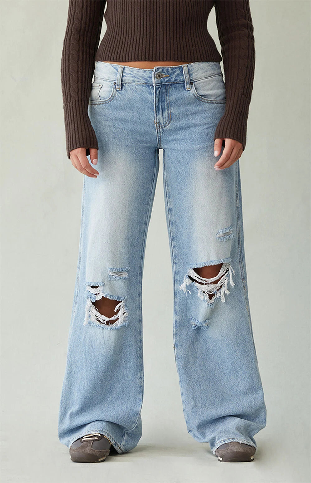 Nordyx™Lav midje baggy jeans med hullete knær