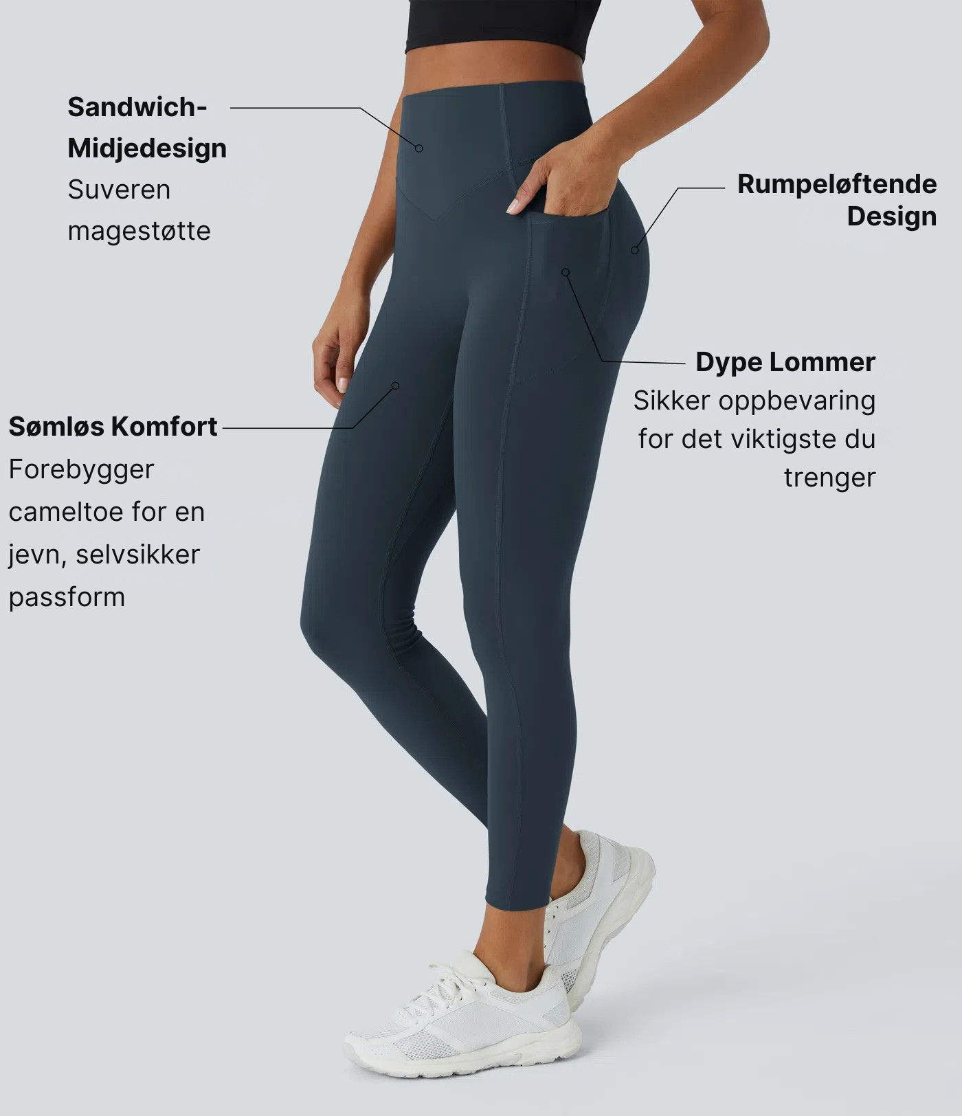 Nordyx UltraSculpt™ Høytlivs Scrunch Rumpeløftende Treningsleggings med Magekontroll og Lommer