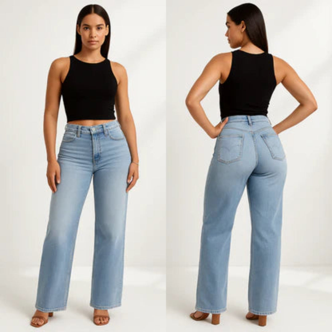 Nordyx™Stretch-denimjeans med vide ben, mellomlav midje