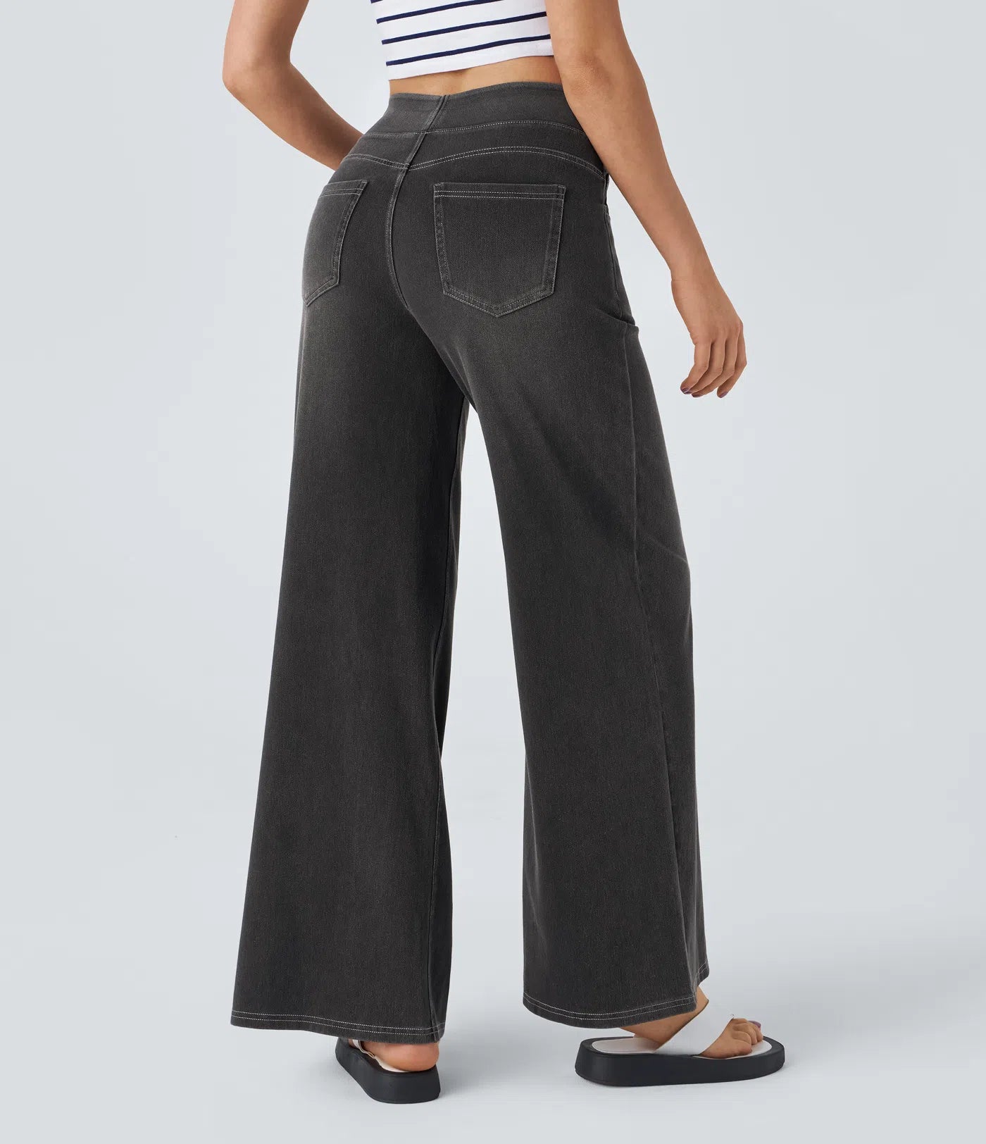 Nordyx Flex™Høytlivede baggy jeans med vide ben, vasket look og flere lommer