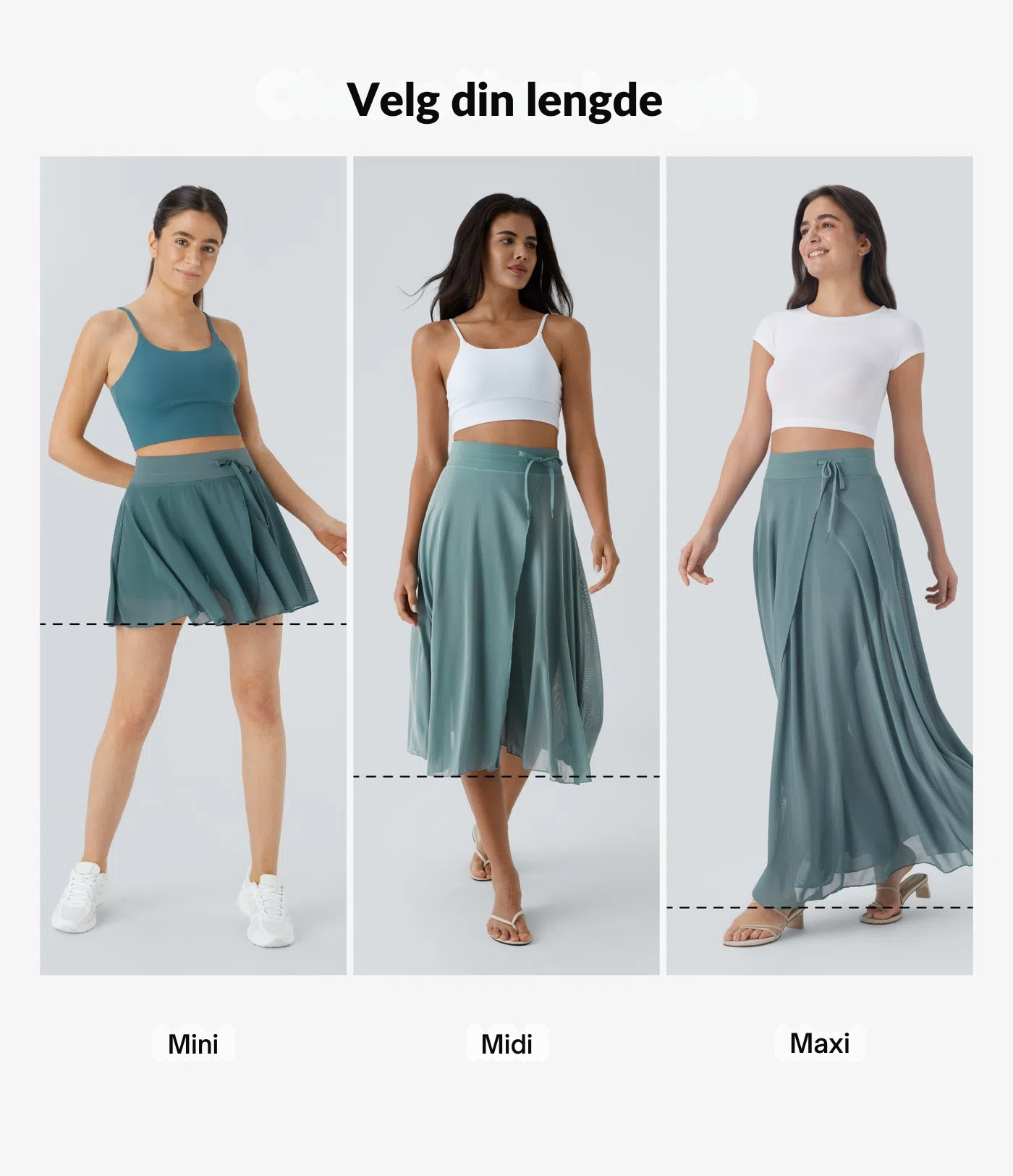 Nordyx™2-i-1-design: Høytlivs skjørt med snøring, kontrast-mesh og praktiske lommer