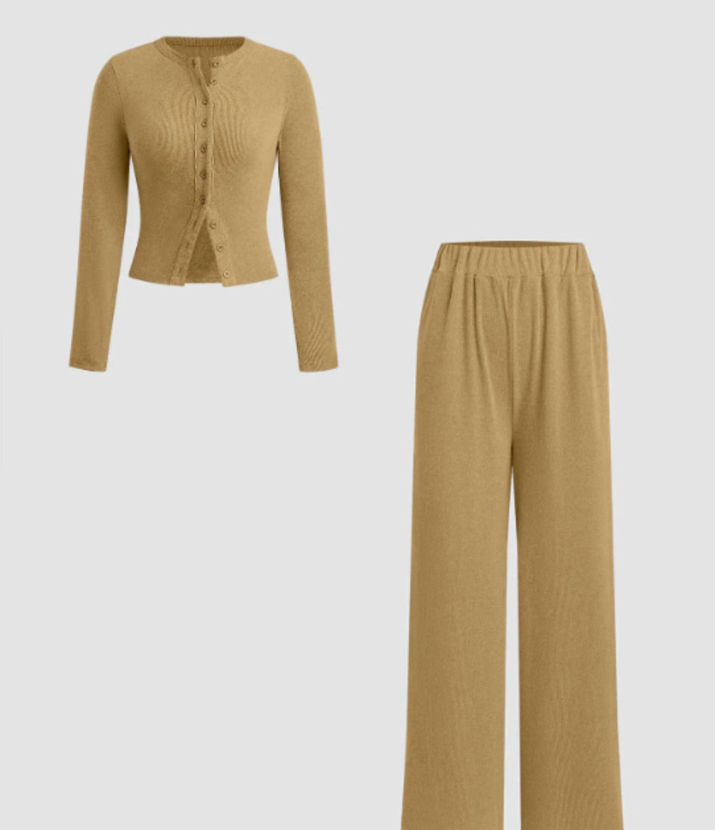 To-delt ribbestrikket topp og bukse med elastisk midje