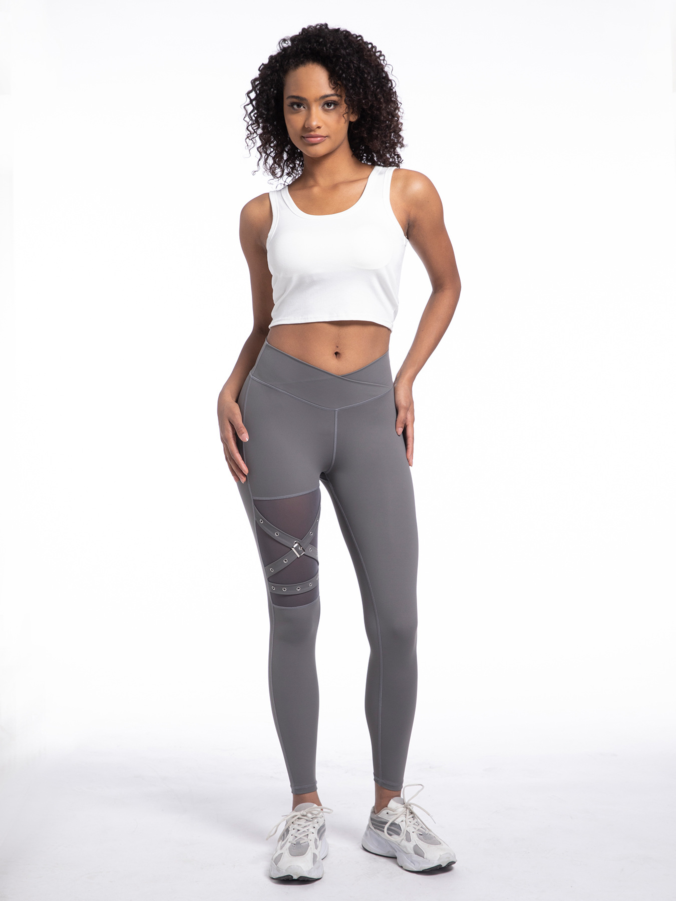 Nordyx™Crossover yogaleggings med høyt liv, kontrast-mesh og dekorativ spenne