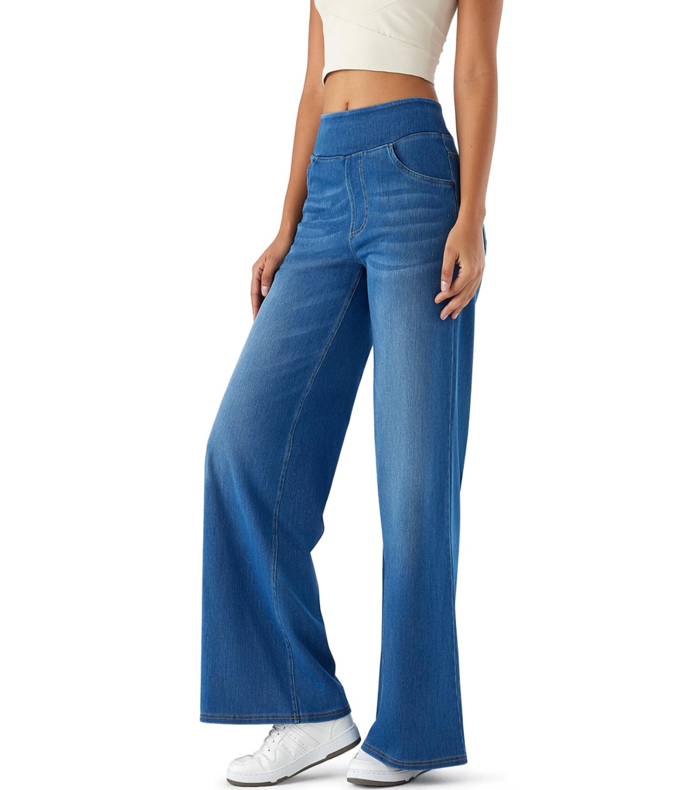 Nordyx Flex™Høytlivede baggy jeans med vide ben, vasket look og flere lommer