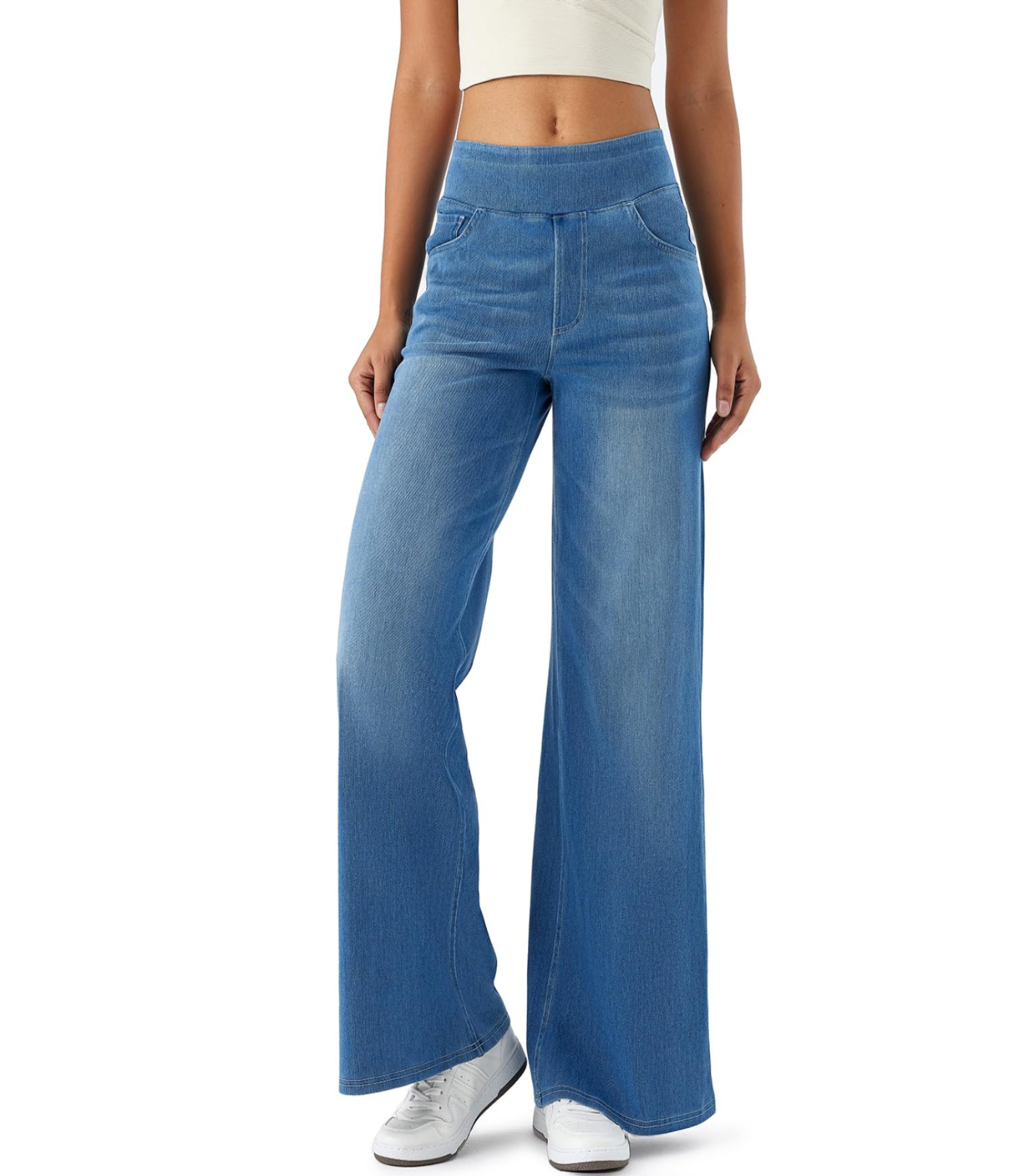 Nordyx Flex™Høytlivede baggy jeans med vide ben, vasket look og flere lommer
