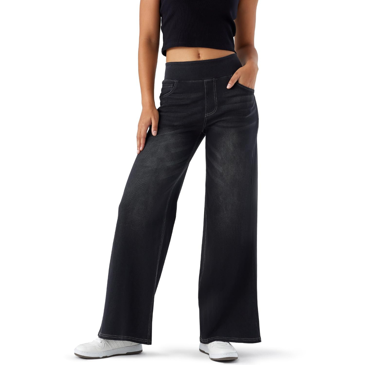 Nordyx Flex™Høytlivede baggy jeans med vide ben, vasket look og flere lommer