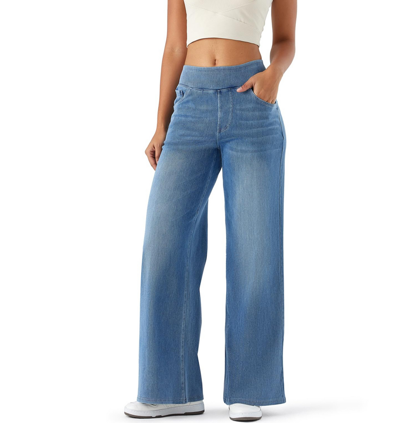 Nordyx Flex™Høytlivede baggy jeans med vide ben, vasket look og flere lommer