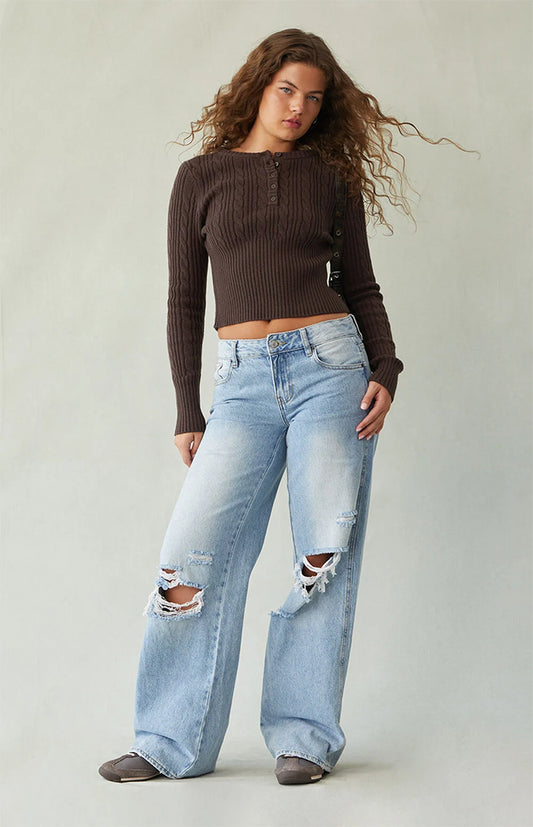 Nordyx™Lav midje baggy jeans med hullete knær