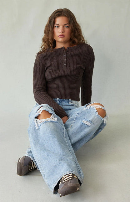 Nordyx™Lav midje baggy jeans med hullete knær