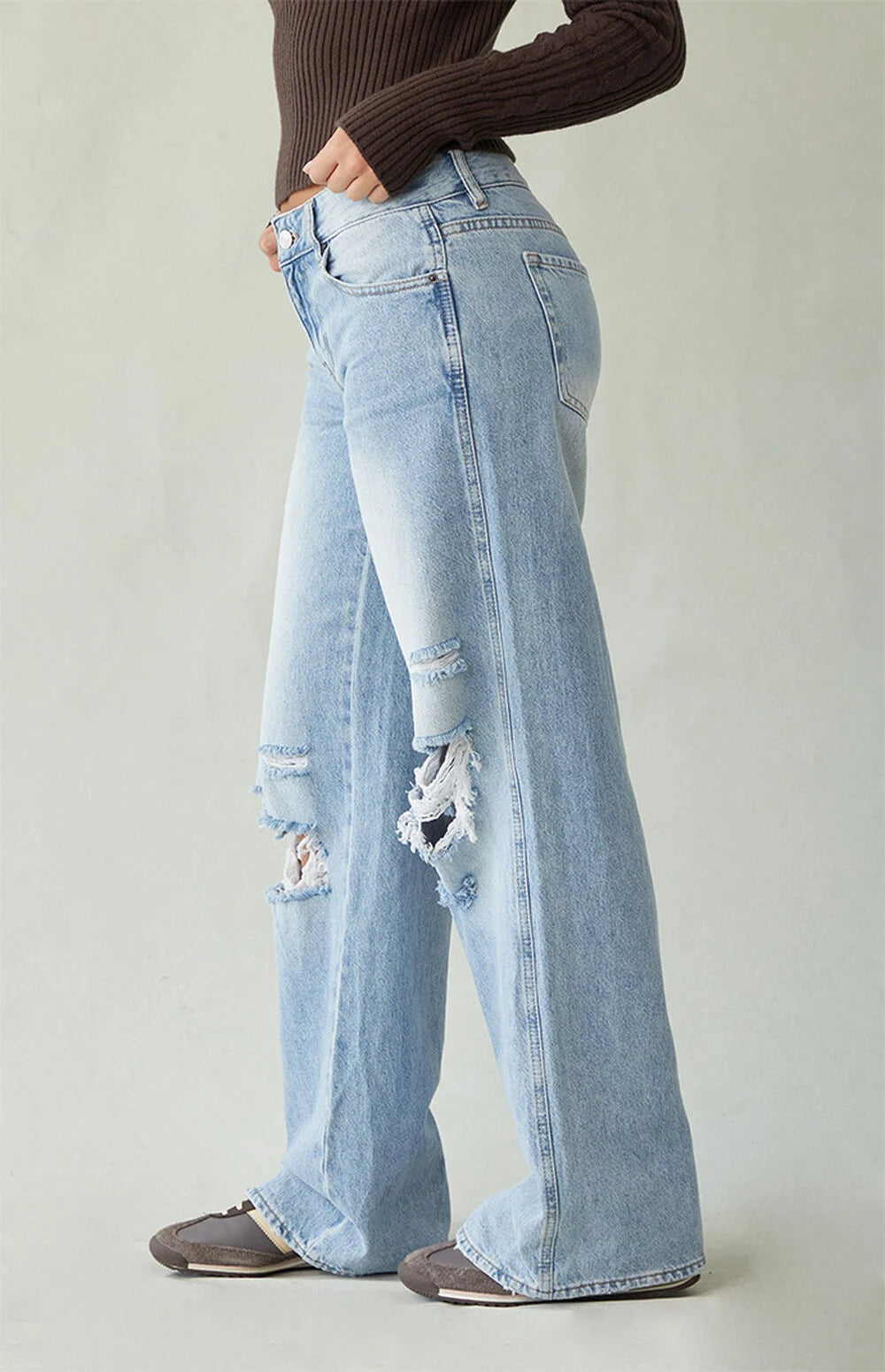 Nordyx™Lav midje baggy jeans med hullete knær
