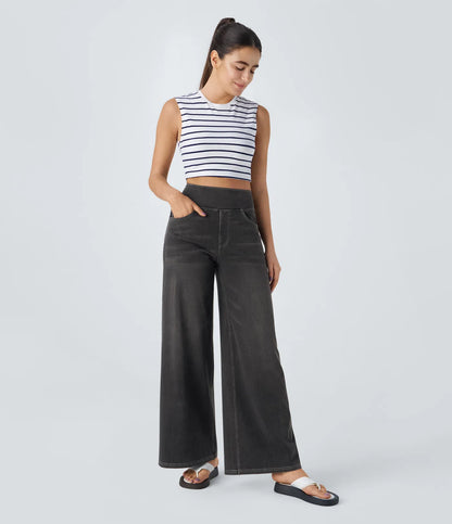 Nordyx Flex™Høytlivede baggy jeans med vide ben, vasket look og flere lommer