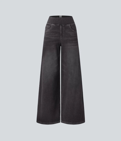 Nordyx Flex™Høytlivede baggy jeans med vide ben, vasket look og flere lommer