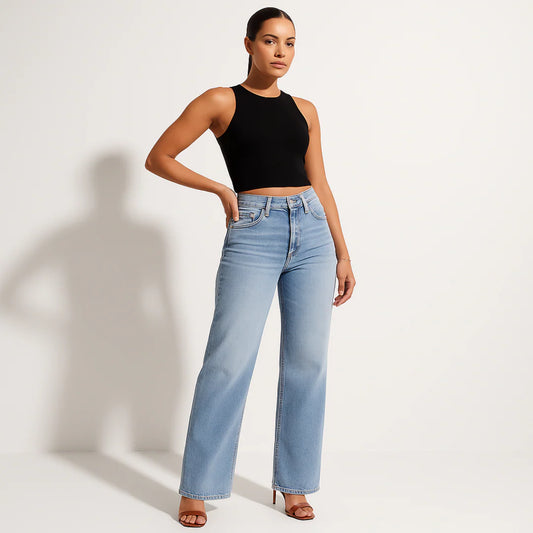 Nordyx™Stretch-denimjeans med vide ben, mellomlav midje