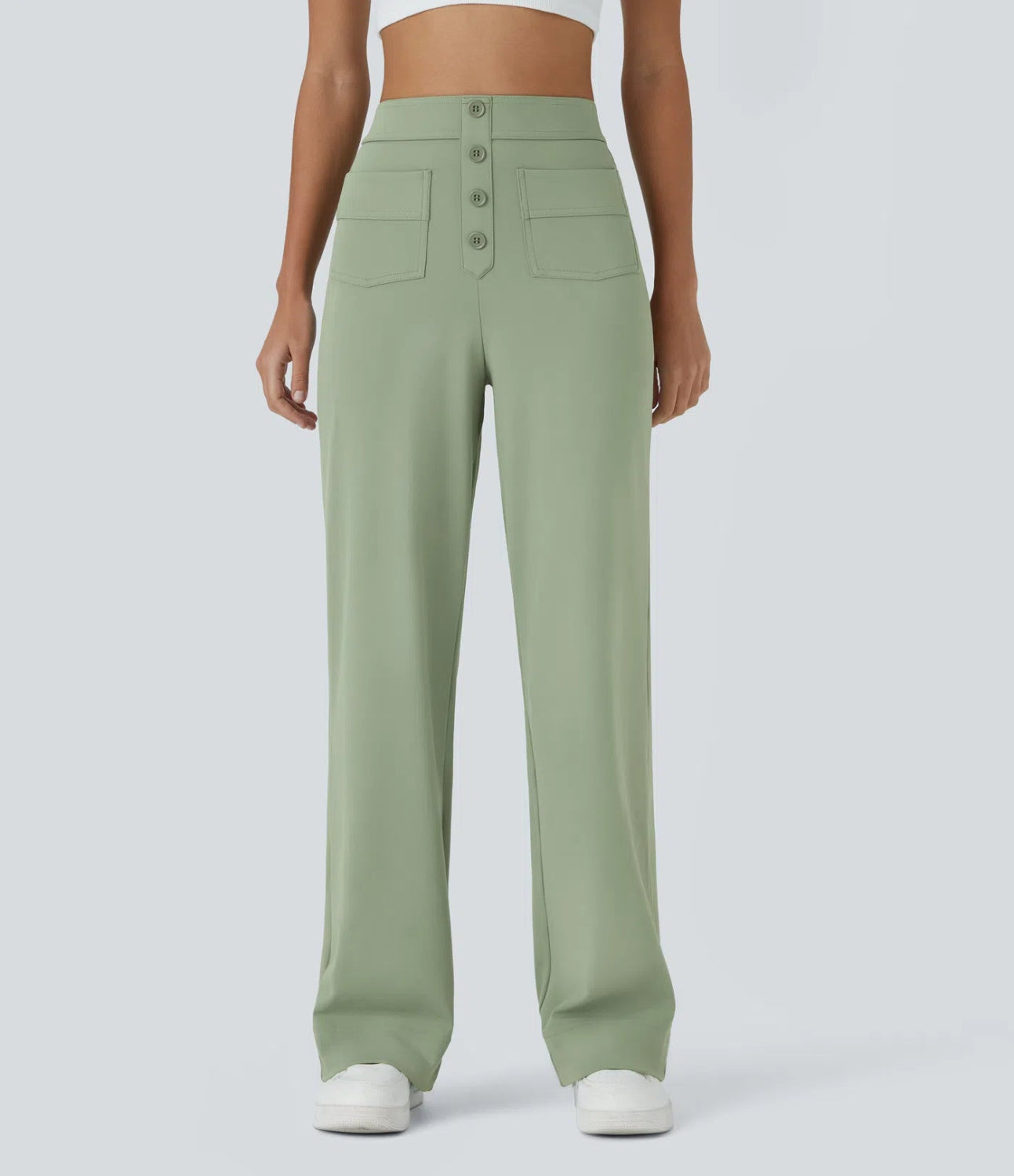 Høytlivs rette hverdagsbukser med knapp og lommer