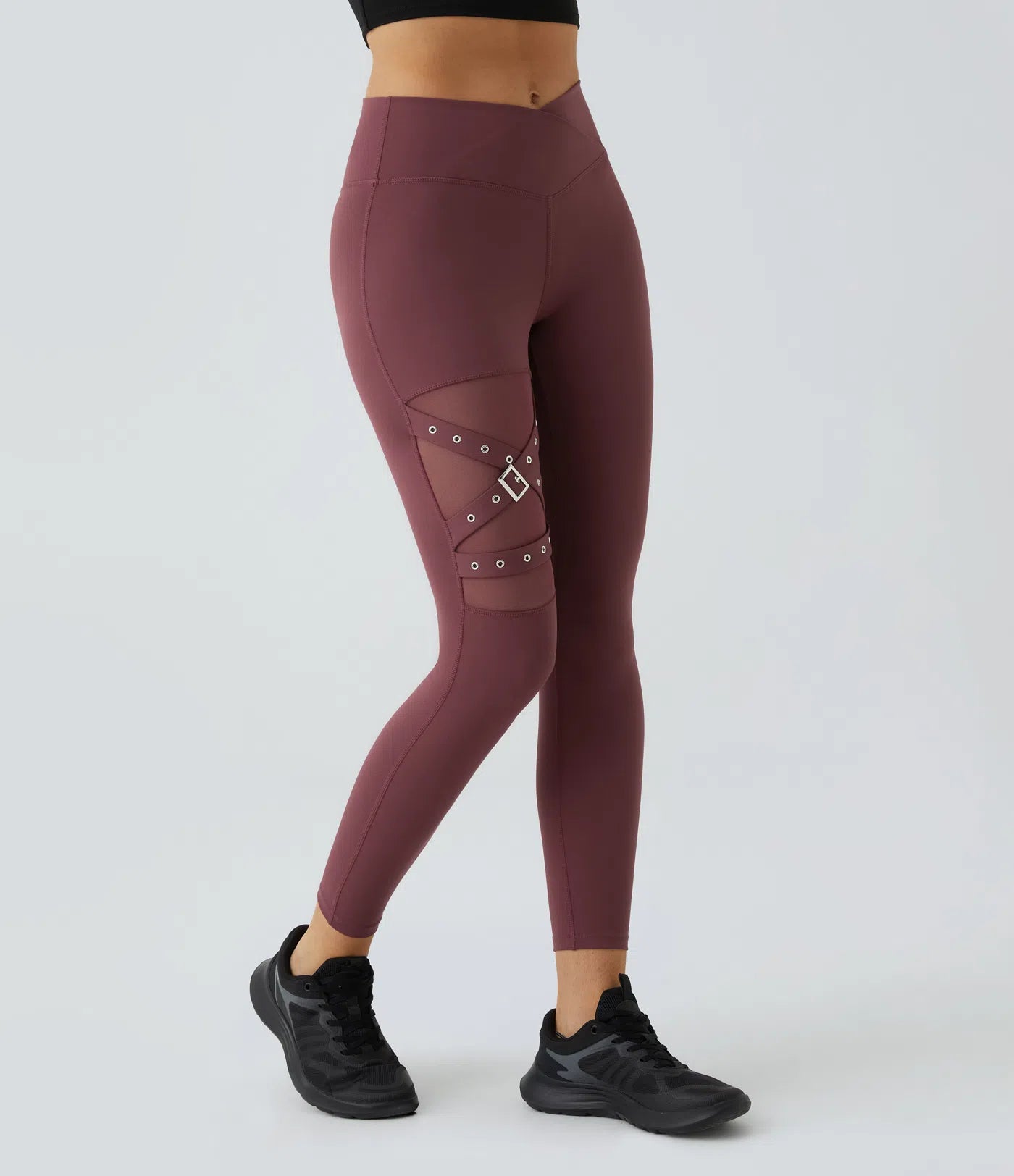 Nordyx™Crossover yogaleggings med høyt liv, kontrast-mesh og dekorativ spenne