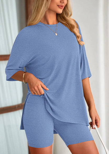 Nordyx™ Sommer loungesett i to deler Oversized skjorte og matchende sykkelshorts
