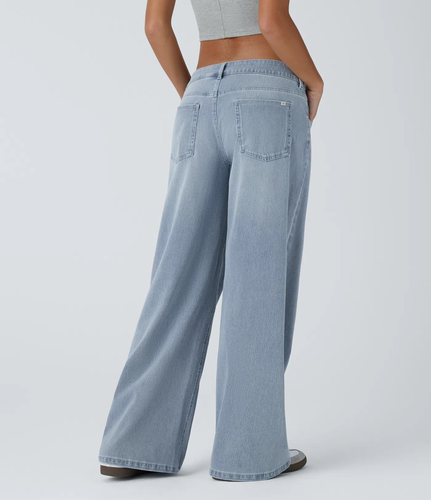 Flex Asymmetriske Lavt Liv Jeans Med Glidelåslommer, Baggy Wide Leg, Vasket Casual
