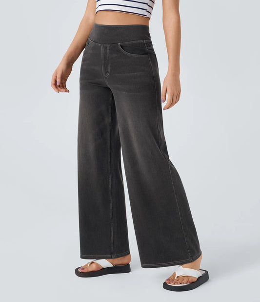 Nordyx Flex™Høytlivede baggy jeans med vide ben, vasket look og flere lommer