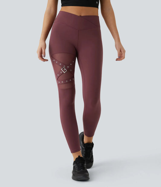 Nordyx™Crossover yogaleggings med høyt liv, kontrast-mesh og dekorativ spenne