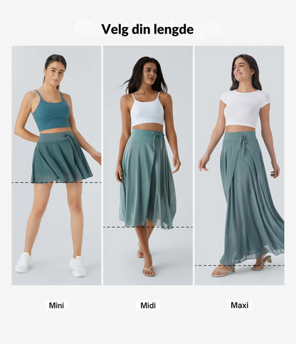 Nordyx™2-i-1-design: Høytlivs skjørt med snøring, kontrast-mesh og praktiske lommer