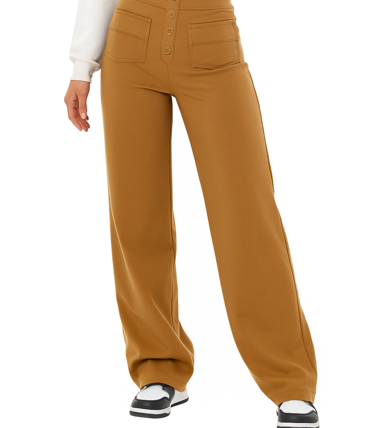 Høytlivs rette hverdagsbukser med knapp og lommer