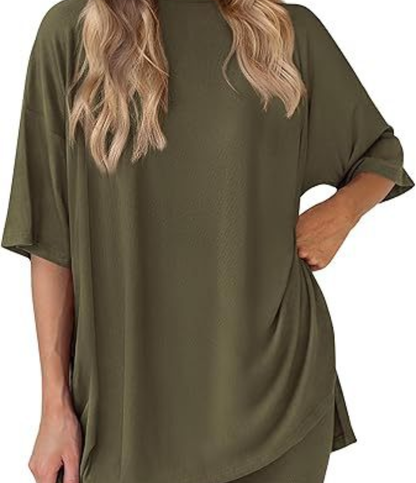 Nordyx™ Sommer loungesett i to deler Oversized skjorte og matchende sykkelshorts