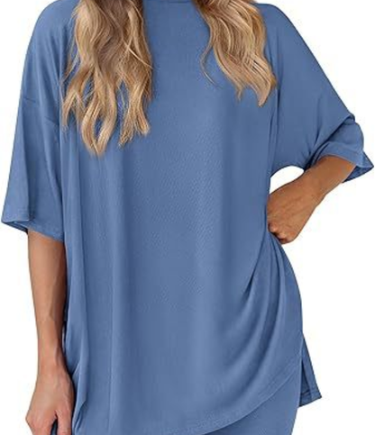 Nordyx™ Sommer loungesett i to deler Oversized skjorte og matchende sykkelshorts