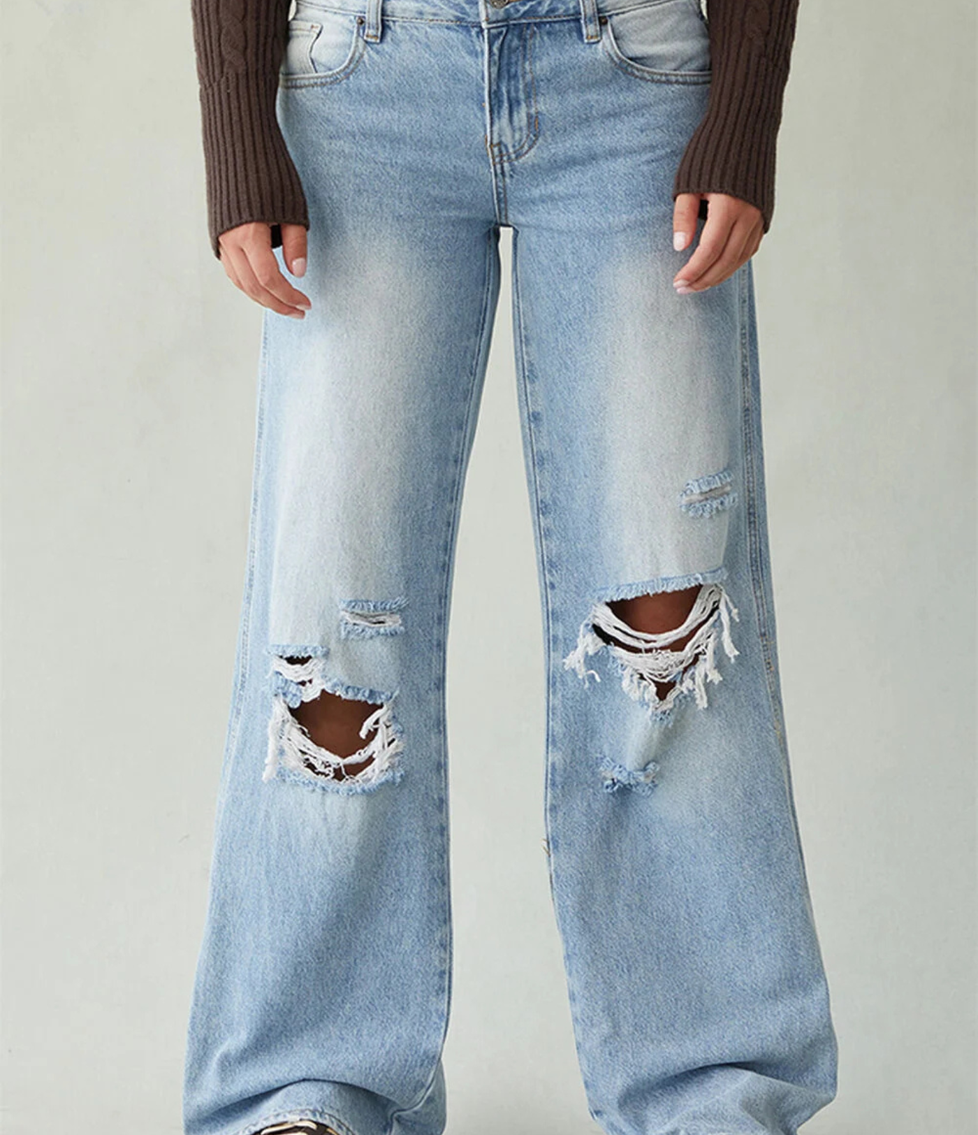 Nordyx™Lav midje baggy jeans med hullete knær