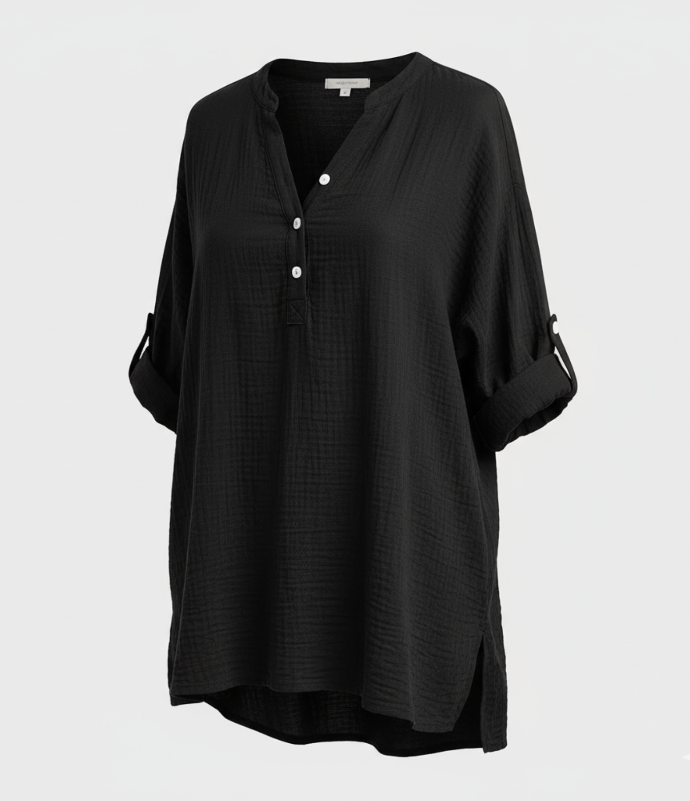 Uformell skjorte med V-hals, knapper og lange ermer