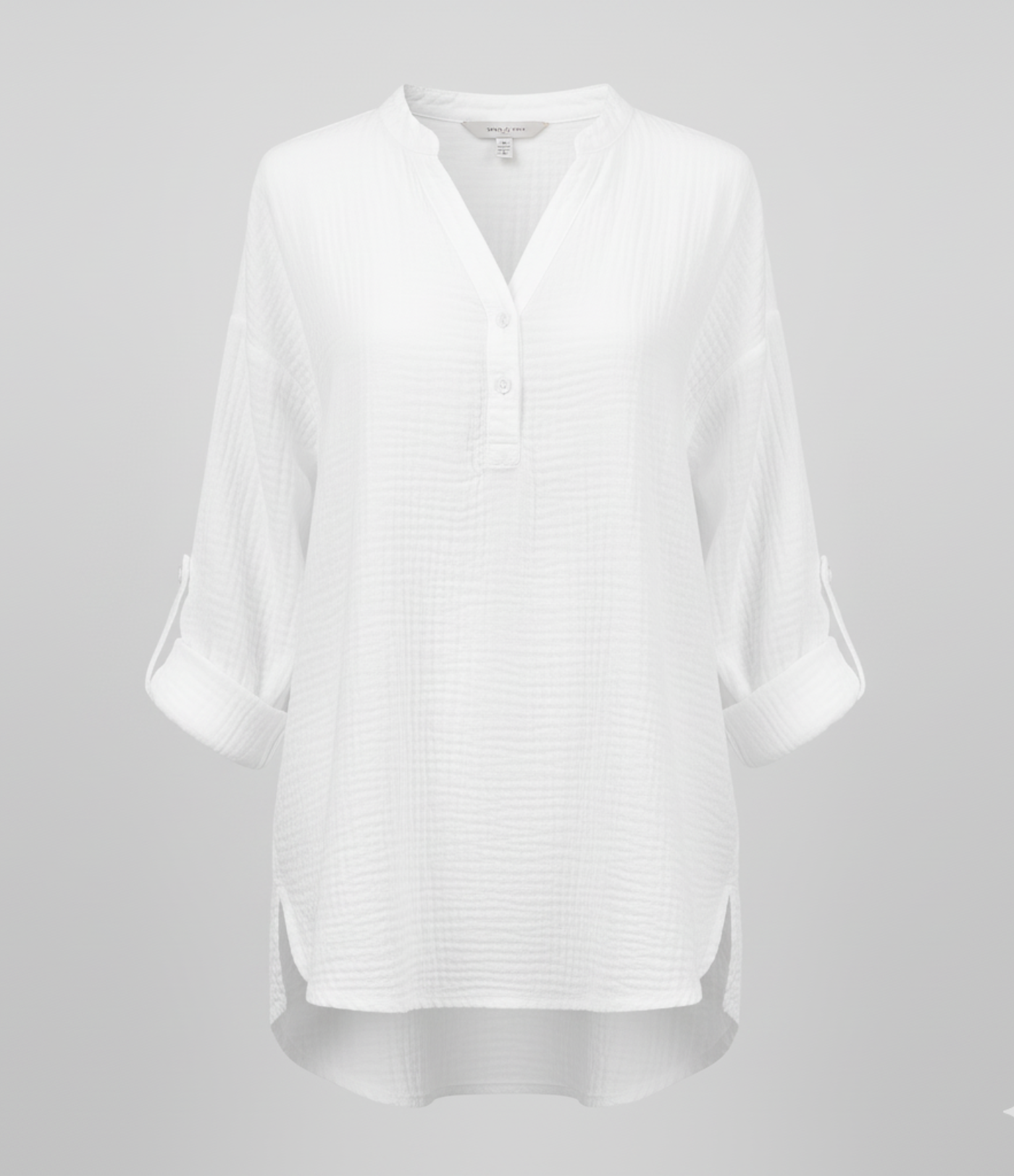 Uformell skjorte med V-hals, knapper og lange ermer