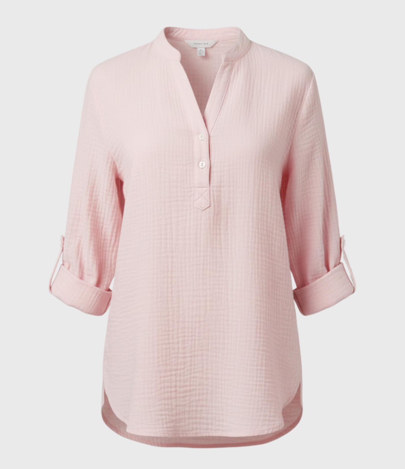 Uformell skjorte med V-hals, knapper og lange ermer