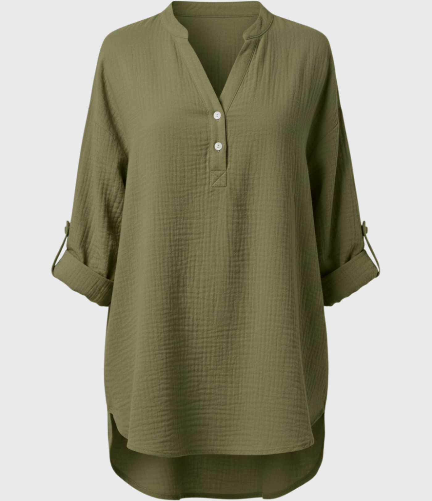 Uformell skjorte med V-hals, knapper og lange ermer