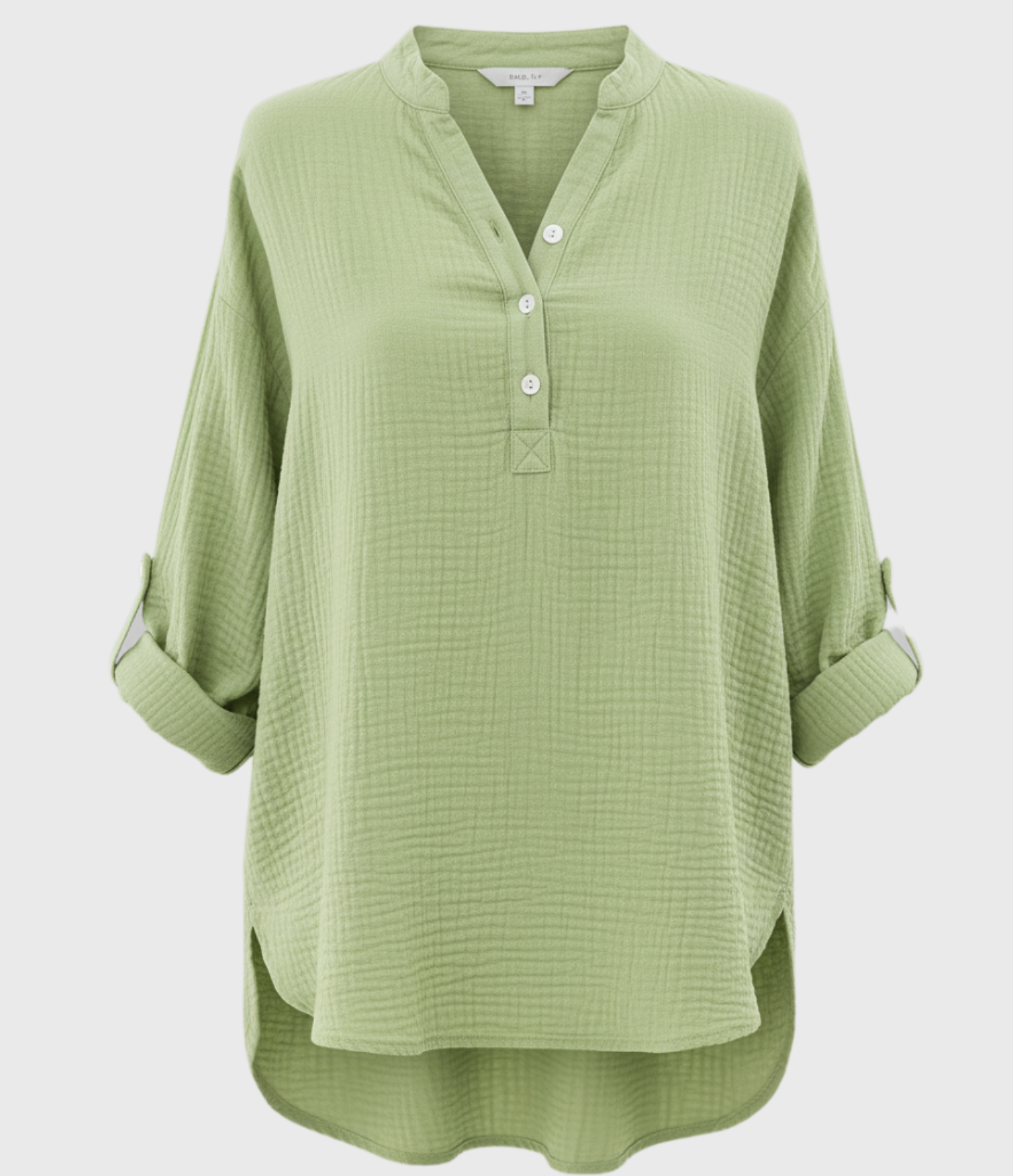 Uformell skjorte med V-hals, knapper og lange ermer