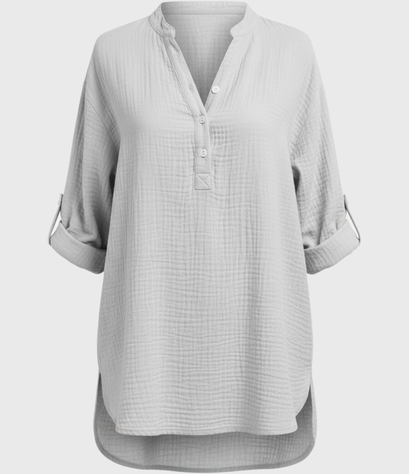 Uformell skjorte med V-hals, knapper og lange ermer