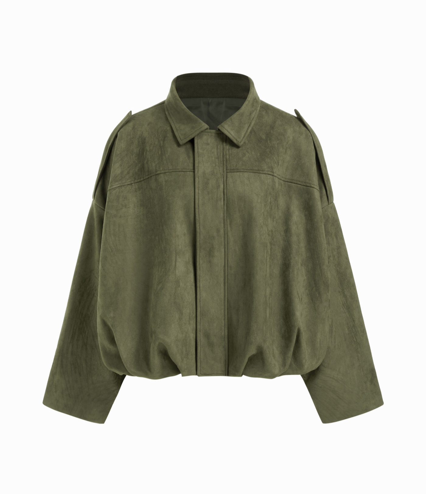 Oversized bomberjakke i semsket skinn