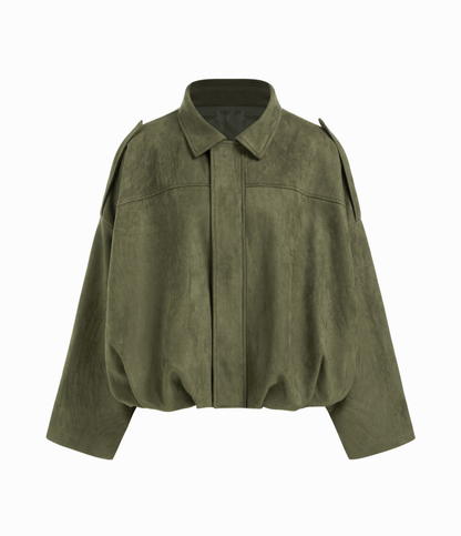 Oversized bomberjakke i semsket skinn