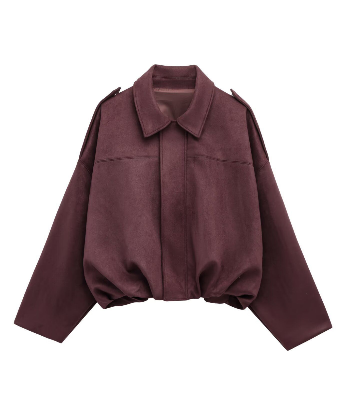 Oversized bomberjakke i semsket skinn