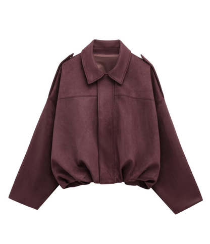 Oversized bomberjakke i semsket skinn