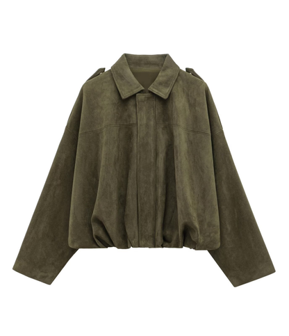 Oversized bomberjakke i semsket skinn