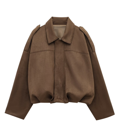 Oversized bomberjakke i semsket skinn