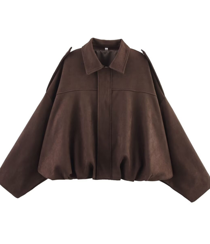 Oversized bomberjakke i semsket skinn