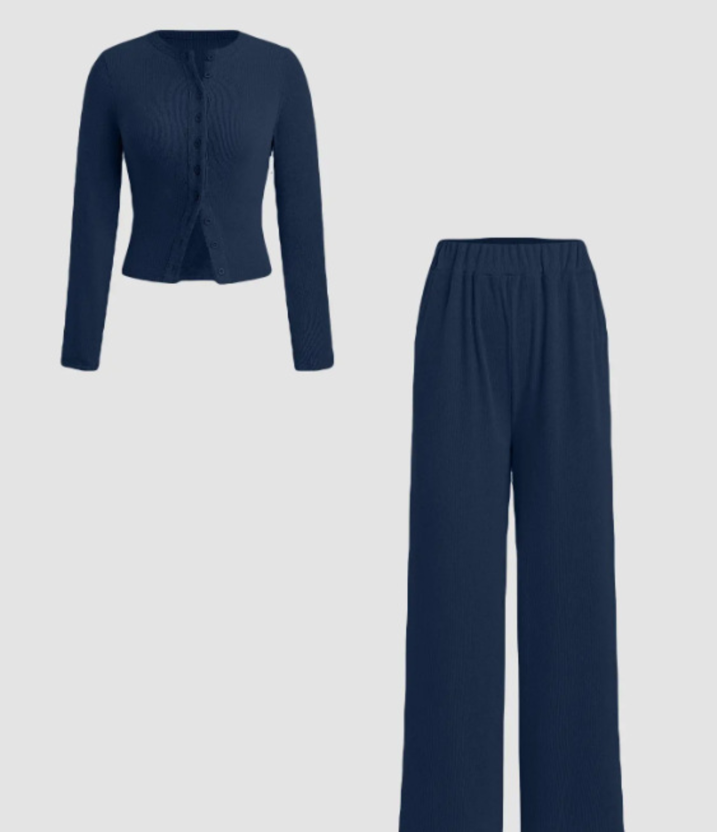 To-delt ribbestrikket topp og bukse med elastisk midje