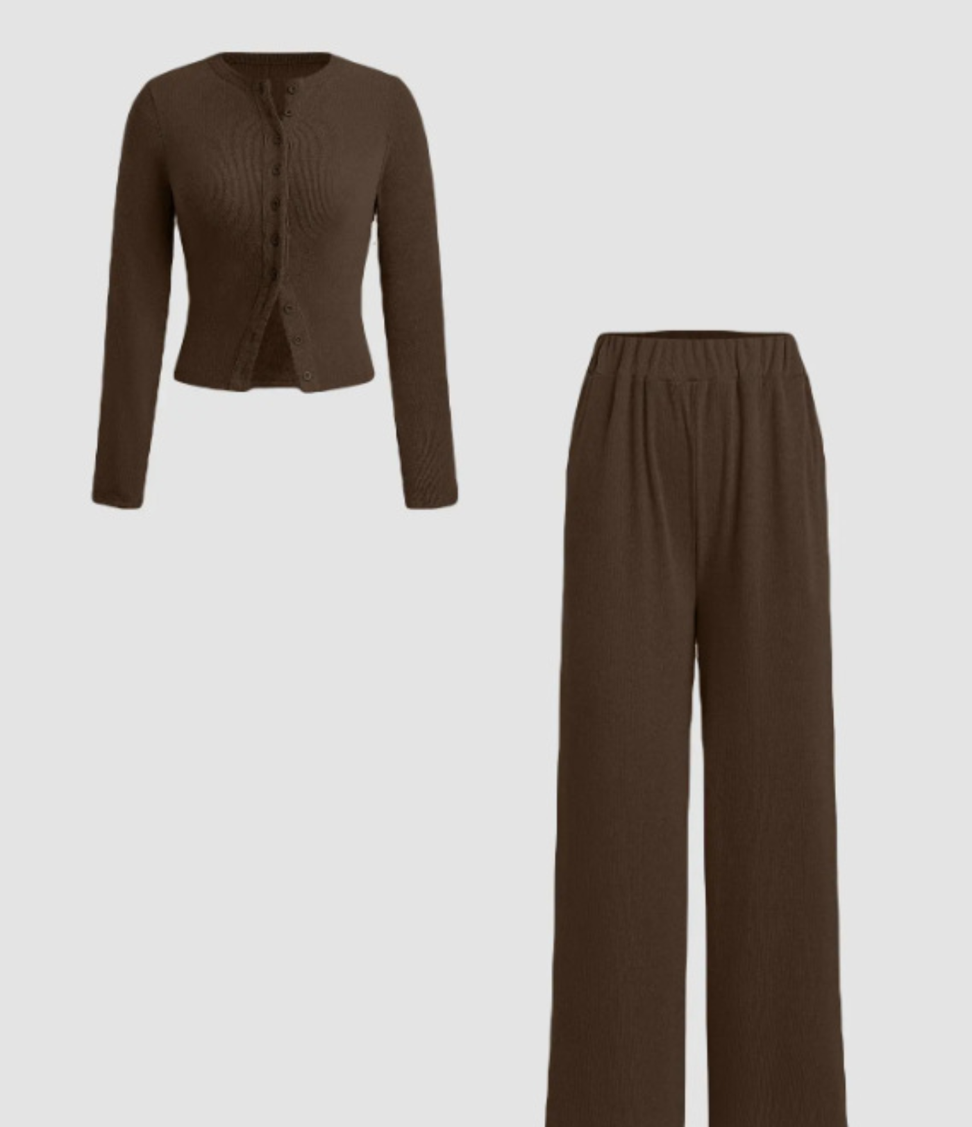 To-delt ribbestrikket topp og bukse med elastisk midje