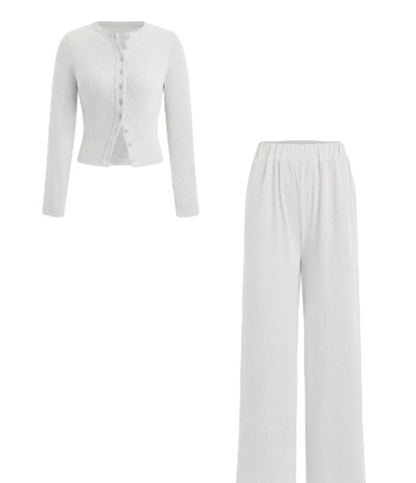 To-delt ribbestrikket topp og bukse med elastisk midje