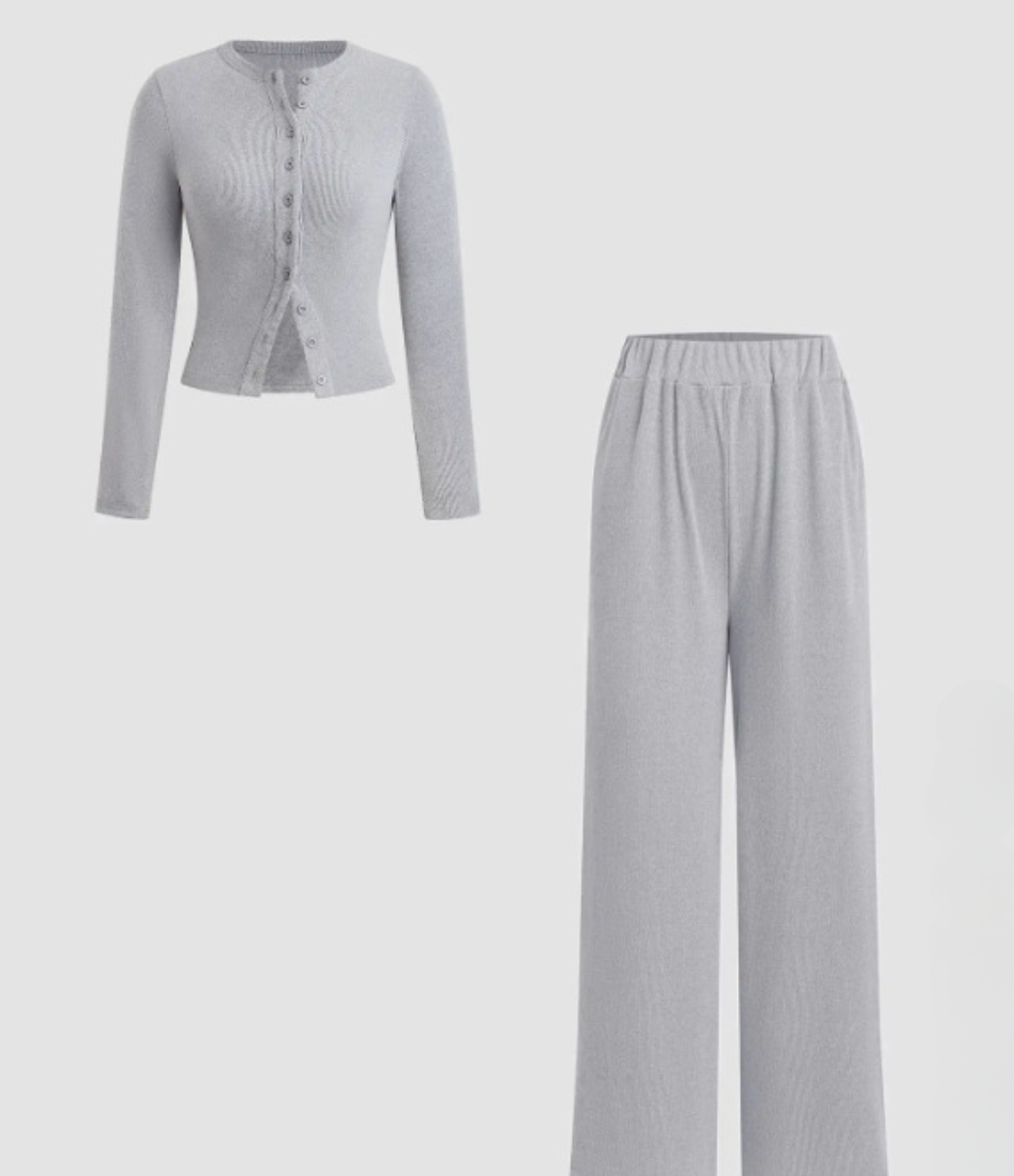 To-delt ribbestrikket topp og bukse med elastisk midje