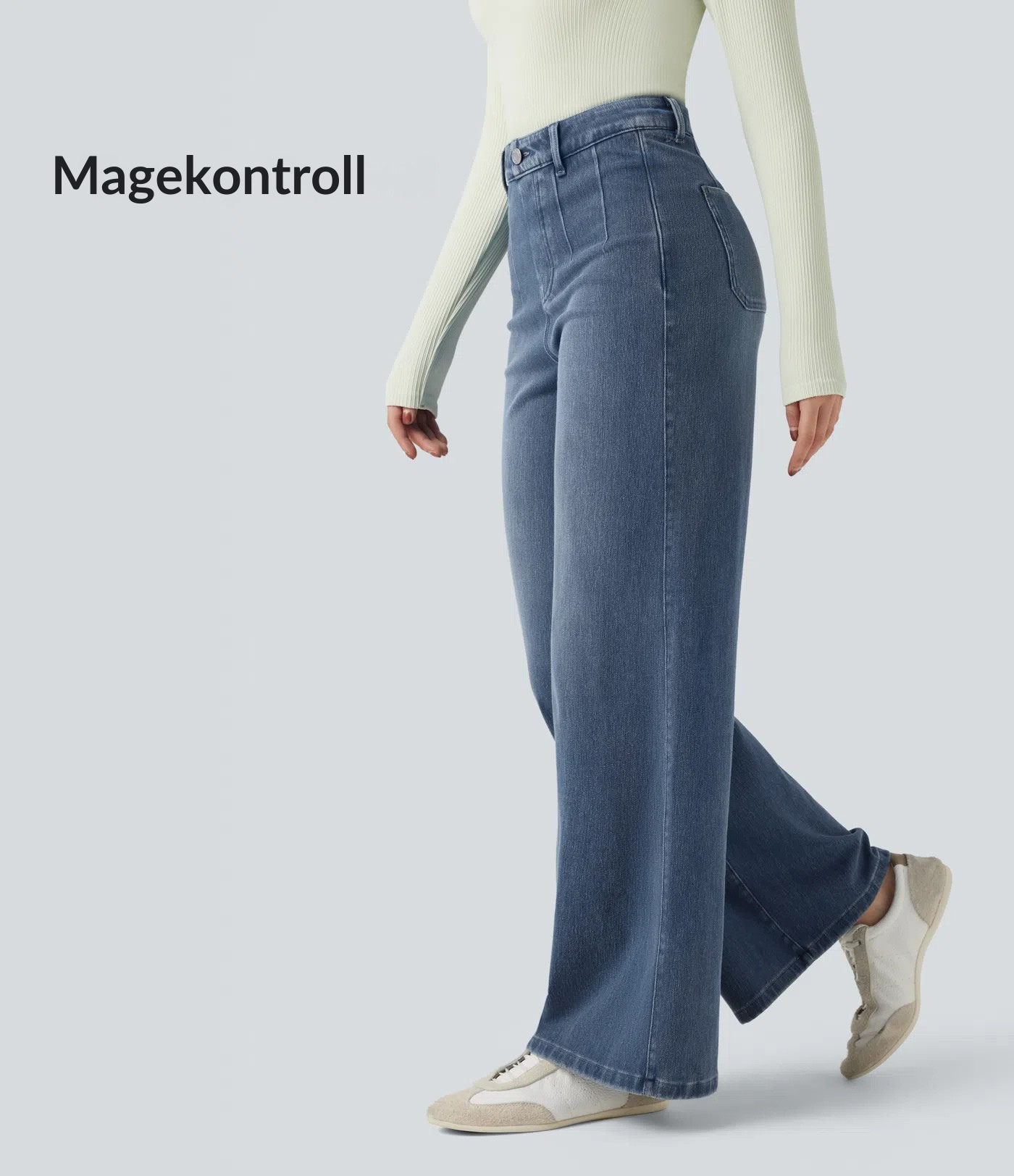 Middels høy midje magekontroll vide ben casual-jeans med lommer.