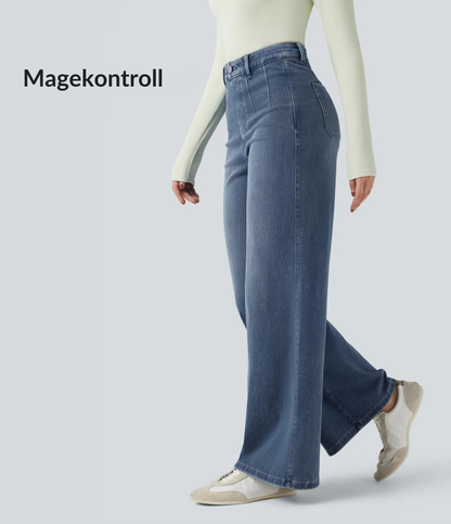 Middels høy midje magekontroll vide ben casual-jeans med lommer.