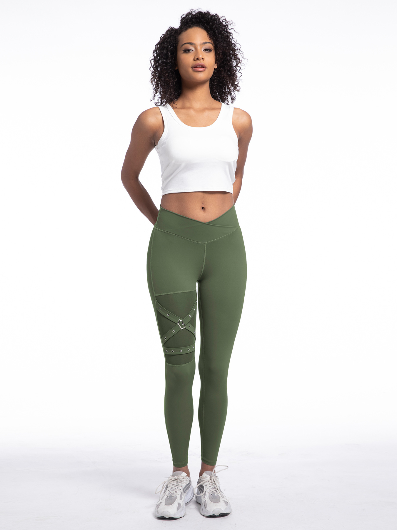 Nordyx™Crossover yogaleggings med høyt liv, kontrast-mesh og dekorativ spenne