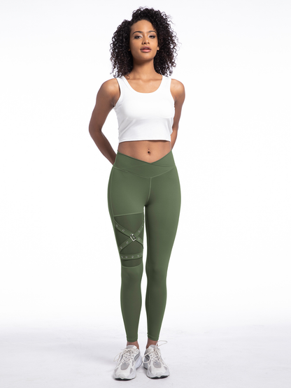 Nordyx™Crossover yogaleggings med høyt liv, kontrast-mesh og dekorativ spenne